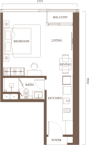 Type A studio floor plan